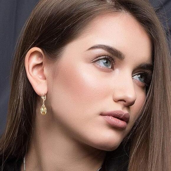 14K Gold Plated Austrian Crystal Teardrop Leverback Dangle Earrings for Women - Picture 2 of 5